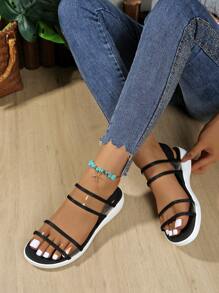 Round Toe Transparent Comfortable Chunky Heel Easy Slip-On Versatile Outdoor Casual Beach Sandals