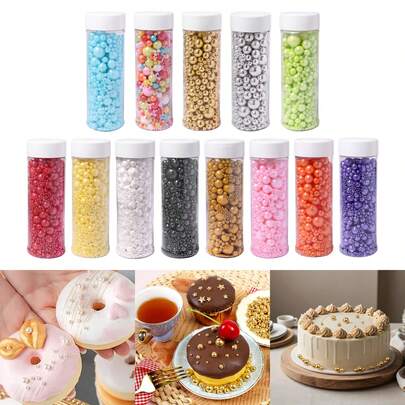 130g/4.58 Oz Perlas de azúcar blanco falso Adornos de perlas de caramelo para decorar pasteles, galletas, helados y postres para bodas, fiestas, naranja, decoraciones de pasteles, colores de pasteles, chispitas, chispas navideñas, perlas comestibles