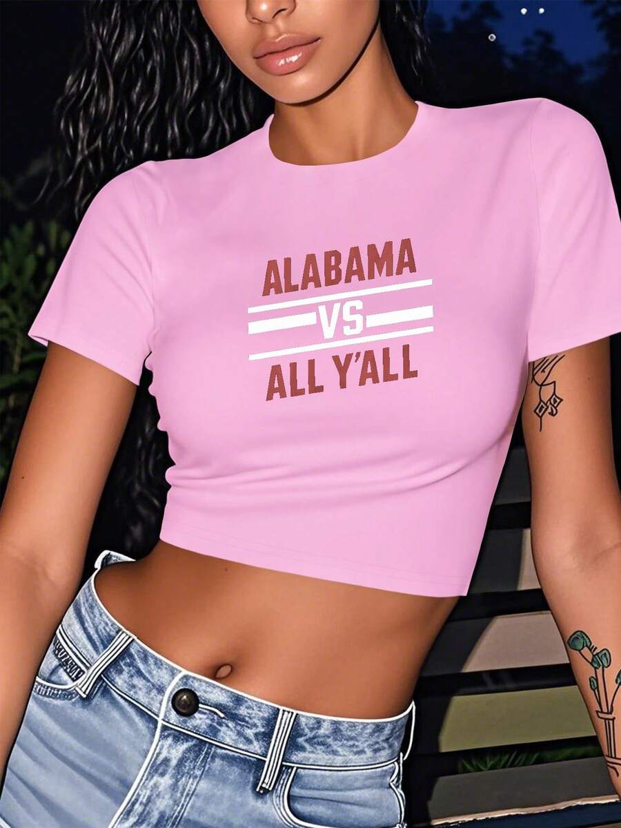 Alabama Competition Fashionable Women's Short Sleeve T-Shirts - 粉色 - 查看 1