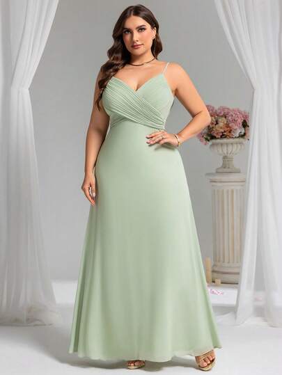 EVERPRETTY Elegant V-Neck Ruched Bust Bridesmaid Dress, Long Gown For Summer