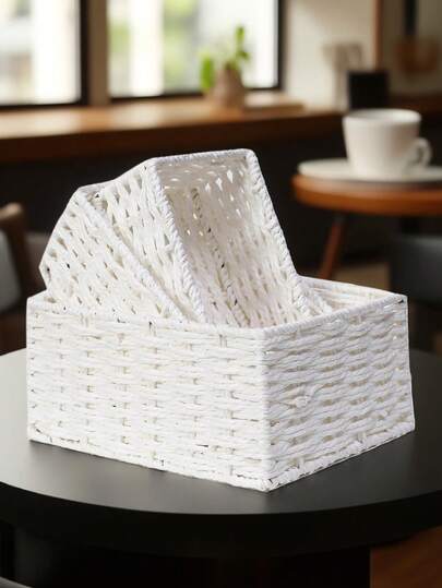 1 件/3 件编织储物篮，桌面收纳托盘，用于存放化妆品、钥匙、零食、家居装饰，手工藤条篮，适用于卧室、客厅、书房、办公室，是理想的礼物（白色）