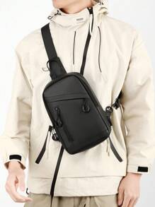 Casual Fashion Waterproof Men's Versatile Chest Bag, Solid Color Large Capacity Simple Messenger Bag, Outdoor Mini Sling Bag, Student School Backpack, Daily Commute, Multi-Function USB Port