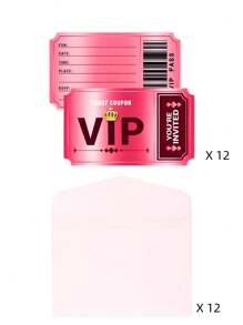 12 Pcs/Set Double-Sided Design Birthday Party Invitations With Envelopes,Movie VIP Party Invitations, Birthday Invites,Decorations Suitable For Party, Wedding, Festival Invitation And Party Activities.(Black Gold And Rose Red)