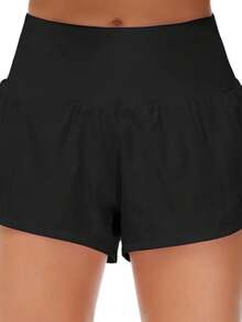 Women's High Waist Yoga Shorts - Contrasting Color Edge Design, High Elasticity Breathable Fabric, Machine Washable Four Seasons Fitness Shorts, Suitable For Running And Fitness, Sports Style, Full Coverage - 黑色 - 查看 4