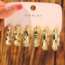 3-9 Pairs New Arrival ABS Resin&CCB Exaggerated Gold C-Shaped Water Drop Personalized Fashion Earrings Set