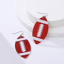1 Pair Women's Fashion Football-Shaped PU Leather Dangle Earrings, Suitable For Sports Celebration And American Football Matches