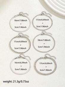 6pcs/Set Punk Style Minimalist Chain Bracelet For Girls For Daily Wear