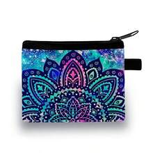 Stylish Mandala Print Zipper Pouch - Lightweight Durable Polyester Coin Purse With Vibrant Floral Design, Hand Washable & Zipper Closure For Boys & Girls (Black), Mini Purse - Multicolor - View 2