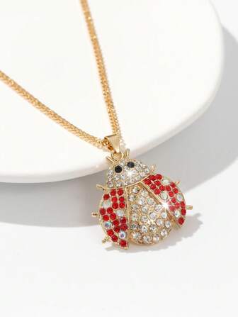 1pc Fashionable Luxury Fully Paved Rhinestone Cute Insect Pendant Necklace, Suitable For Women Everyday Wear & Gift