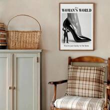 1 Stück rahmenloses Segeltuch Wandbild im Vintage Stil mit Frauenmotiv, schwarz-weiß High Heels, Girl Power Ästhetik, Deko für Wohnung, Büro, Schlafzimmer, moderne Heimdekoration