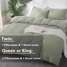 White Duvet Cover Set California King Size (104 X 98 Inches), 3 Pieces (1 Duvet Cover + 2 Pillowcases), Seersucker Soft Washed Microfiber, Textured Duvet Cover With Zipper Closure, Corner Ties - Green - View 6