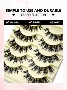 5 Pairs Asiteo Thick Cat Eye Cartoon False Eyelashes, Natural Fluttering, Cat Eye Shape, Crossed Outer Corner, Extra Long Thick Faux Mink Eyelashes, Anime False Lashes, Makeup Tool For Party & Travel - 眼尾拉長款 - 查看 4