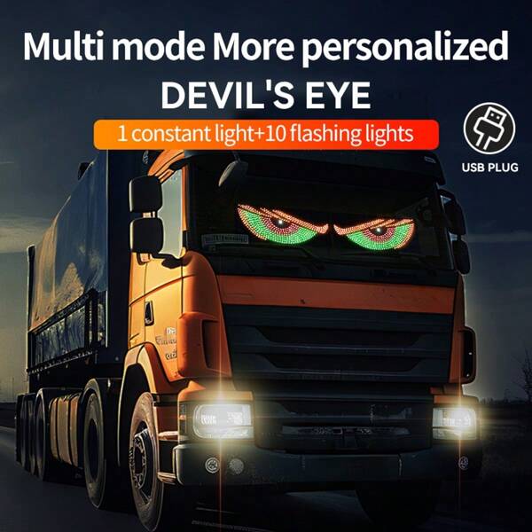 DrViAion 2pcs 11 Modes Devil's Eye Lights USB Big Eyes Car Decor For Cars Animated Blinking Demon Eyes General Motors Or Truck Front And Rear Dynamic Light