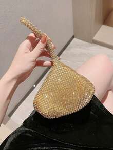 Lightweight, Business Casual Rhinestone Decor Bucket Bag Mini Drawstring Design, Clear Bag Faux Pearl Bag Evening Bag, Dinner Bag Glamorous, Elegant, Exquisite, Quiet Luxury Rhinestone For Party Girl, Woman, Bride Perfect For Party - Multicolor - View 3