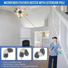 Dusters For Cleaning, Retractable Microfiber Gap Dust Cleaner With Extension Pole 30'' To 100'', Reusable Bendable Long Handle Feather Duster Kit For Cleaning High Ceiling Fan, Furniture, Blinds, Car - Blue - View 4