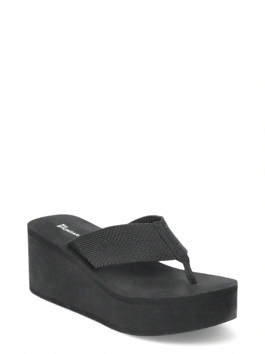 No Boundaries Women's Wedge Flip Flop Sandals - Black - View 1