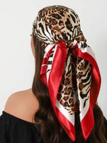 1pc 35.4 Inch Square Scarf, Fashion Printed 90cm Scarf Shawl Neckerchief Luxury Silk Feeling For Women, All Season