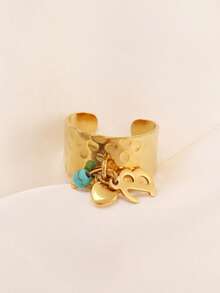 1pc Fashionable Stainless Steel 26 A-Z Initial Letter Ring For Women Heart Charms Initial Alphabet Couple Ring Open Ring Letter Design Rings Jewelry Gifts - Ring - View 11