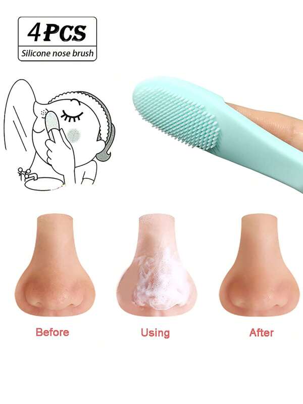 مجموعة 4 قطع فرشاة أنف ناعمة من السيليكون، فرشاة وجه سيليكون لتنظيف جناح الأنف، أداة تنظيف الرؤوس السوداء للبشرة، مناسبة للاستخدام المنزلي أو الصالون أو السفر الصيفي (متوفر 4/2/1 قطعة)