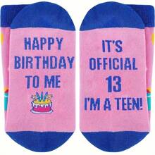 Chaussettes d'anniversaire, chaussettes roses, cadeaux thème anniversaire - cadeaux amusants et réfléchis pour les 13/18 ans, cadeaux de Noël et d'anniversaire créatifs, chaussettes d'anniversaire mignons, cadeaux pour adultes, cadeaux de Noël, cadeaux d'anniversaire 18/13 ans, les meilleurs cadeaux d'anniversaire pour les sœurs, fils, filles, neveux et nièces, convient pour le port intérieur et extérieur