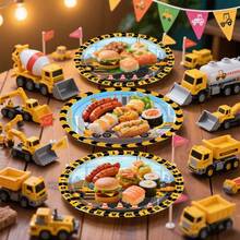 30pcs Construction Vehicle Theme Party Disposable Plates, 7&9 Inch Cartoon Building Print Design Plates, Suitable For Birthday, Theme Events, Festivals, Anniversaries, Daily Use And More - Multicolor - View 6
