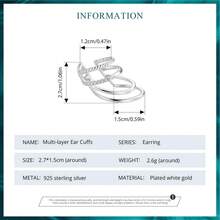 bamoer 1 PC 925 Sterling Silver Multi-Layer Clip Earring For Women Fashion Mono Ear Cuff High Jewelry Party Gifts For Women Girls