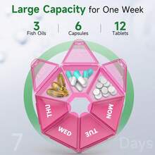 1/2 Pcs Medicine Pill Box, Daily Pill Holder, Portable Travel Pill Container Holder For Pocket Or PurseSuitable For Vitamins/Fish Oil/Pills/Supplements - Arthritis Friendly - Hot Pink - View 2