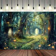 1pc Vibrant Fireflies Forest Backdrop - Enchanting Fairy Tale Scene, Polyester Material, Multipurpose Decor For Birthday Parties, Spring Events, And Home Decor - Universal Fit, Easy Setup, And Reusable Design - Multicolor - View 6
