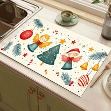 1 pieza Posavasos de silicona con impresión de carta navideña, hombre de jengibre y caramelos, antideslizante y muy absorbente, lavable, apto para encimera, cocina, mesa de comedor, decoración navideña