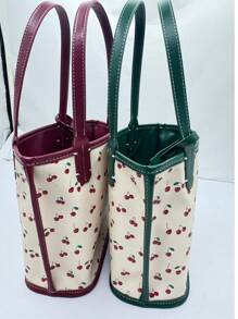 1 pieza Bolso de mano minimalista de PVC con estampado de cereza, bolso de tela pequeño y lindo adecuado para uso diario de las mujeres, viajes, actividades al aire libre, citas, compras, regalo de Navidad