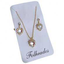 Set Of Chain With Pendant + Gold Plated Earring Heart Stones Studs Latest Release - 白色 - 查看 1