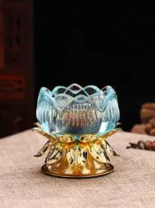 1pc, Elegant Crystal Lotus Candle Holder, Tabletop Religious Candlestick Decor, Alloy Butter Lotus Candlestick Ideal For Christmas, Easter, Thanksgiving, And More, Elegant Candle Holder, Candle Decor
