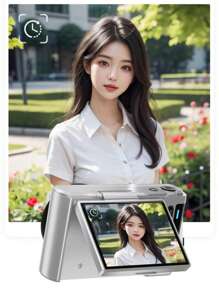 High-Definition Digital Camera 1500mAh 16X Zoom Optional Wide-Angle Lens Retro 2.8 Inch Flip The Screen 64M Pixel 4K HD Video White Black Silver For Boyfriend And Girlfriend(White)