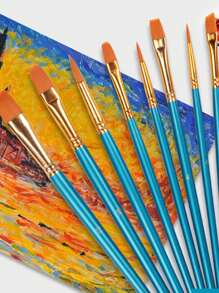 10er-Set Nylon-Acrylpinsel mit Aquarell-, Gouache-, Acryl- und Liner-Pinseln; inklusive faltbarem blauem Eimer-förmigem Trageset mit Fächern zum Waschen, Schulstart, Schulbedarf