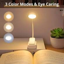 2 Packs Portable LED Clip On Book Light, 1 Pack 3 Color Temperatures & 360° Goose Neck, Eye-Caring Reading Lamp AAA Battery Operated Mini Desk Light For Crafts Working, Mini LED Table Lamp, Easy To Use Interior Decorative Night Light Without Battery, Suitable For Bed Travel Bible Study