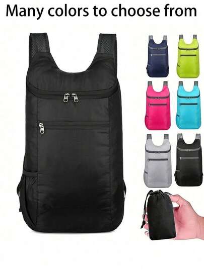 多用途背包涤纶混纺运动背包 - 带拉链，防水，通用旅行 - 8 英寸轻便可折叠背包 - 女士户外旅行运动包 - 防水，舒适折叠包超轻便携式储物袋旅行包防水背包户外运动背包，学校背包