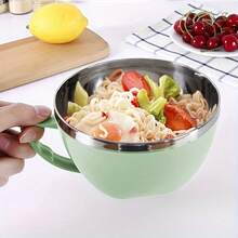 1 pieza Tazón de acero inoxidable con asa, a prueba de óxido con tapa, apto para fideos instantáneos, arroz, sopa, recipiente de almacenamiento de alimentos, bento de cocina doméstica y comedor - Multicolor - Ver 5