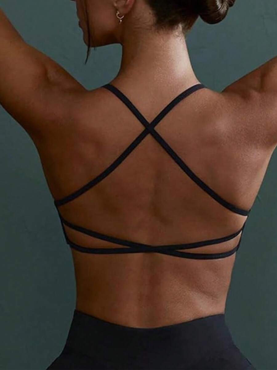 Yoga Bra Women's Back Fitness Quick Dry Breathable Nude Sports Bra Fitness Running Sports Bra Small Sling - 黑色 - 查看 1