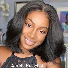 Kinky Straight Short Bob Human Hair Wig For Women 13x4 Front Transparent Lace Glueless Peruvain Remy Hair Soft Yaki Bob Wig - Natural Black - View 5