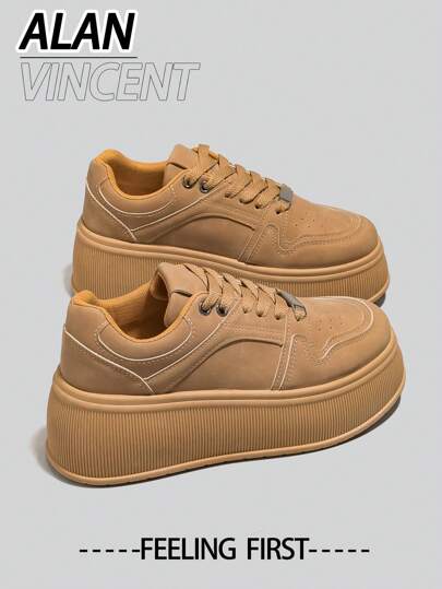 Alan Vincent Alan Vincent[Platform Shoes Series] 2025 New Style Casual Shoes For Women, Ladies Platform Shoes, Brown Shoes, Comfortable Sneakers, Increase Height By 6cm, Party Shoes, Suitable For Short Women Breathable Sports Shoes Fashionable And Versatile