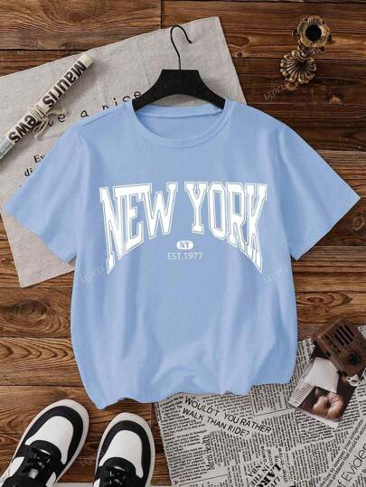 IXOEIS Women's Summer Top, Casual Round-Neck T-Shirt With A Casual Crew Neck T-Shirt, Letter Pattern, Short-Sleeved T-Shirt For Summer, Daily Wear When Going Out