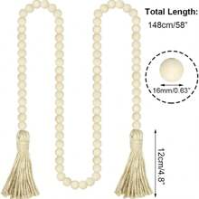 1pc Wood Bead Garland With Tassels, Home Decor, Natural Wooden Bead Garland, Perfect For Primitives, Room Decor, Country,Vintage Art, Home And Outdoor Decorations,Farmhouse Style Decor, It's A Nice Add To Decorate A Coffee Table