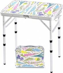 Mesa plegable portátil, pequeña mesa de camping de 2 pies con soportes de malla, aluminio ligero y altura ajustable - Flores florecientes. - Ver 2