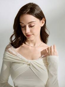 1pc Elegant Faux Pearl, Glass Seed Bead & Golden Metal Bead Choker Necklace For Women, Casual Cute Student Jewelry Gift, Fashionable Y2K Style, Multiple Color Options Winter Gifts - Beige - View 1