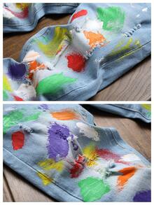 Tween Boys Casual Colorful Graffiti Print Jeans,Fashion Stretch Slim Fit Denim Pants,Hip Hop Ripped Jeans For Boys,Light Blue Jeans,Soft Comfortable  Long Pants For Kids/Young Boys,To 8-16 Year Old Size - Màu xanh lam - Xem 5