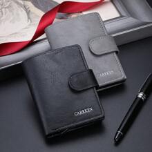 1 pieza Billetera de botón a presión llana para hombre, Portador de tarjetas de aluminio multifuncional con expulsión automática, gran capacidad de tarjetas