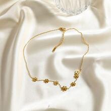 18K Titanium Steel Women's Necklace Niche Design Sunflower Daisy Summer Clavicle Chain  Does Not Fade 45+5cm - Vàng - Xem 6