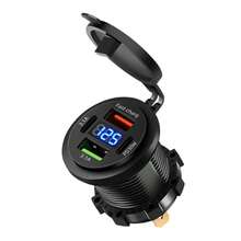 30W快速车载充电器，4口充电器带LED电压显示，适用于12V/24V/40V汽车、船舶、摩托车充电适配器 - 黑色 - 查看 5