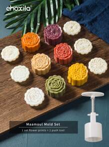 choxila 7pcs/Set Maamoul Mold Set, Cookie Mold Set, Mooncake Mold Set, Pastry Maker Dessert Mold Cookie Stamp Baking Tool