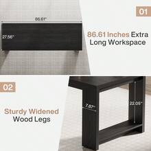 Escritorio Tribesigns para 2 personas, escritorio extra largo de 86,6 pulgadas, mesa doble para escribir en computadora, escritorio grande totalmente de madera para oficina en casa, roble natural - Negro - Ver 6